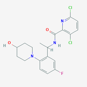 molecular formula C19H20Cl2FN3O2 B2362739 3,6-dichloro-N-{1-[5-fluoro-2-(4-hydroxypiperidin-1-yl)phenyl]ethyl}pyridine-2-carboxamide CAS No. 1384676-83-8