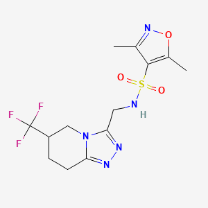 molecular formula C13H16F3N5O3S B2362754 3,5-二甲基-N-((6-(三氟甲基)-5,6,7,8-四氢-[1,2,4]三唑并[4,3-a]吡啶-3-基)甲基)异恶唑-4-磺酰胺 CAS No. 2034294-14-7