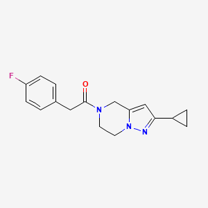 molecular formula C17H18FN3O B2362757 1-(2-cyclopropyl-6,7-dihydropyrazolo[1,5-a]pyrazin-5(4H)-yl)-2-(4-fluorophenyl)ethanone CAS No. 2034326-69-5