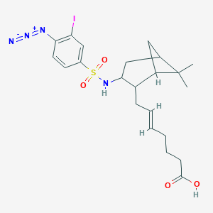 molecular formula C22H29IN4O4S B236276 7-(6,6-Dimethyl-3-(4-azido-3-iodobenzenesulfonylamino)bicyclo(3.1.1)hept-2-yl)-5-heptenoic acid CAS No. 133190-94-0
