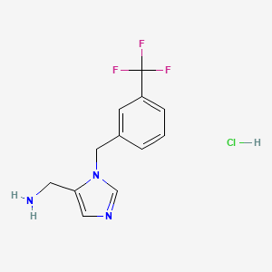 molecular formula C12H13ClF3N3 B2362780 1-[3-(Trifluoromethyl)benzyl]-1H-imidazol-5-ylmethanamine hydrochloride CAS No. 1707714-60-0