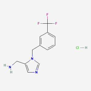 molecular formula C12H13ClF3N3 B2362780 1-[3-(トリフルオロメチル)ベンジル]-1H-イミダゾール-5-イルメタンアミン塩酸塩 CAS No. 1707714-60-0