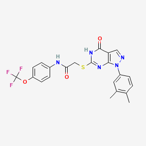 molecular formula C22H18F3N5O3S B2362792 2-((1-(3,4-dimethylphenyl)-4-oxo-4,5-dihydro-1H-pyrazolo[3,4-d]pyrimidin-6-yl)thio)-N-(4-(trifluoromethoxy)phenyl)acetamide CAS No. 851125-09-2