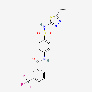 molecular formula C18H15F3N4O3S2 B2362817 N-[4-[(5-ethyl-1,3,4-thiadiazol-2-yl)sulfamoyl]phenyl]-3-(trifluoromethyl)benzamide CAS No. 867041-40-5