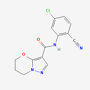molecular formula C14H11ClN4O2 B2362826 N-(5-氯-2-氰基苯基)-6,7-二氢-5H-吡唑并[5,1-b][1,3]恶嗪-3-甲酰胺 CAS No. 1428374-54-2
