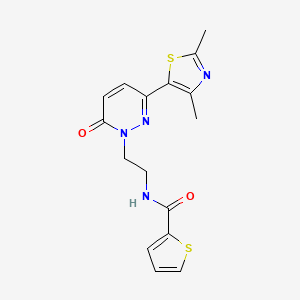 molecular formula C16H16N4O2S2 B2362847 N-(2-(3-(2,4-二甲基噻唑-5-基)-6-氧代嘧啶-1(6H)-基)乙基)噻吩-2-甲酰胺 CAS No. 1251616-26-8