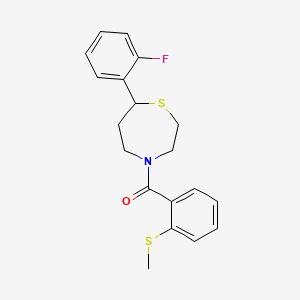 molecular formula C19H20FNOS2 B2362854 (7-(2-Fluorophenyl)-1,4-thiazepan-4-yl)(2-(methylthio)phenyl)methanone CAS No. 1705865-20-8