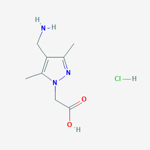 molecular formula C8H14ClN3O2 B2362860 2-[4-(Aminomethyl)-3,5-dimethylpyrazol-1-yl]acetic acid;hydrochloride CAS No. 2137996-64-4
