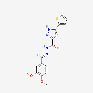 molecular formula C18H18N4O3S B2362862 N'-[(E)-(3,4-dimethoxyphenyl)methylidene]-3-(5-methylthiophen-2-yl)-1H-pyrazole-5-carbohydrazide CAS No. 488701-88-8