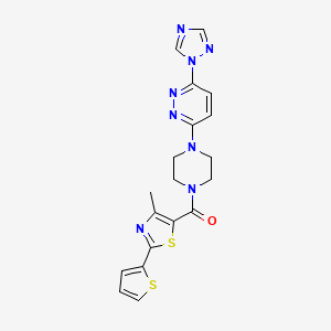 molecular formula C19H18N8OS2 B2362870 (4-(6-(1H-1,2,4-triazol-1-yl)pyridazin-3-yl)piperazin-1-yl)(4-methyl-2-(thiophen-2-yl)thiazol-5-yl)methanone CAS No. 1797697-13-2