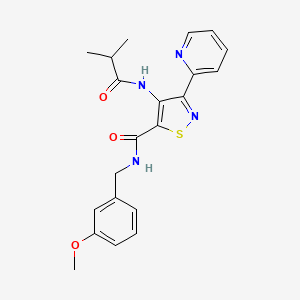 molecular formula C21H22N4O3S B2362889 4-(isobutyrylamino)-N-(3-methoxybenzyl)-3-pyridin-2-ylisothiazole-5-carboxamide CAS No. 1251627-72-1