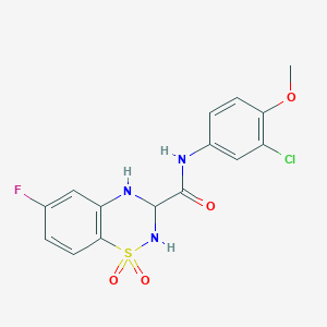 molecular formula C15H13ClFN3O4S B2362892 N-(3-chloro-4-methoxyphenyl)-6-fluoro-3,4-dihydro-2H-benzo[e][1,2,4]thiadiazine-3-carboxamide 1,1-dioxide CAS No. 1219340-56-3