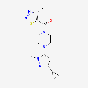 molecular formula C15H20N6OS B2362893 (4-(3-cyclopropyl-1-methyl-1H-pyrazol-5-yl)piperazin-1-yl)(4-methyl-1,2,3-thiadiazol-5-yl)methanone CAS No. 2034448-82-1