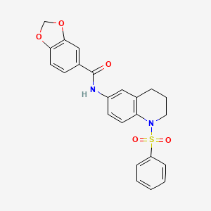 molecular formula C23H20N2O5S B2362895 N-(1-(phenylsulfonyl)-1,2,3,4-tetrahydroquinolin-6-yl)benzo[d][1,3]dioxole-5-carboxamide CAS No. 941882-38-8