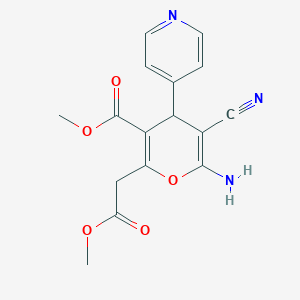 molecular formula C16H15N3O5 B2362896 甲基 6-氨基-5-氰基-2-(2-甲氧基-2-氧代乙基)-4-(吡啶-4-基)-4H-吡喃-3-羧酸酯 CAS No. 364625-91-2