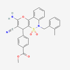 molecular formula C28H23N3O5S B2362897 Methyl 4-[2-amino-3-cyano-6-(2-methylbenzyl)-5,5-dioxido-4,6-dihydropyrano[3,2-c][2,1]benzothiazin-4-yl]benzoate CAS No. 893299-94-0