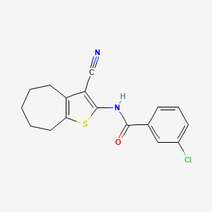 molecular formula C17H15ClN2OS B2362901 3-chloro-N-(3-cyano-5,6,7,8-tetrahydro-4H-cyclohepta[b]thiophen-2-yl)benzamide CAS No. 438034-90-3
