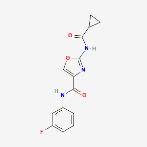 molecular formula C14H12FN3O3 B2362906 2-(环丙基甲酰胺基)-N-(3-氟苯基)噁唑-4-甲酰胺 CAS No. 1396886-12-6