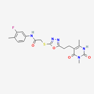 2-((5-(2-(3,6-dimethyl-2,4-dioxo-1,2,3,4-tetrahydropyrimidin-5-yl)ethyl)-1,3,4-oxadiazol-2-yl)thio)-N-(3-fluoro-4-methylphenyl)acetamide
