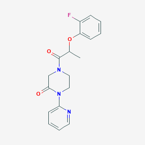 molecular formula C18H18FN3O3 B2362934 4-[2-(2-Fluorophenoxy)propanoyl]-1-pyridin-2-ylpiperazin-2-one CAS No. 2320175-95-7