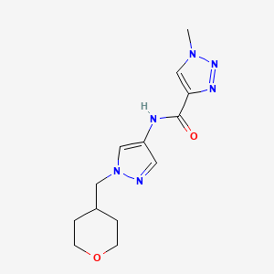 molecular formula C13H18N6O2 B2362935 1-methyl-N-(1-((tetrahydro-2H-pyran-4-yl)methyl)-1H-pyrazol-4-yl)-1H-1,2,3-triazole-4-carboxamide CAS No. 1705351-06-9