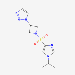molecular formula C11H16N6O2S B2362958 1-(1-((1-isopropyl-1H-imidazol-4-yl)sulfonyl)azetidin-3-yl)-1H-1,2,3-triazole CAS No. 2034423-50-0