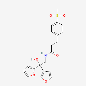 molecular formula C20H21NO6S B2362973 N-(2-(furan-2-yl)-2-(furan-3-yl)-2-hydroxyethyl)-3-(4-(methylsulfonyl)phenyl)propanamide CAS No. 2034621-72-0