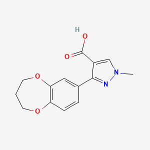molecular formula C14H14N2O4 B2362983 3-(3,4-二氢-2H-1,5-苯并二噁戊环-7-基)-1-甲基-1H-吡唑-4-羧酸 CAS No. 926205-57-4