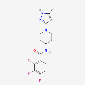 molecular formula C16H17F3N4O B2362986 2,3,4-三氟-N-(1-(5-甲基-1H-吡唑-3-基)哌啶-4-基)苯甲酰胺 CAS No. 1902931-18-3