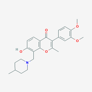 molecular formula C25H29NO5 B2363026 3-(3,4-二甲氧基苯基)-7-羟基-2-甲基-8-((4-甲基哌啶-1-基)甲基)-4H-色满-4-酮 CAS No. 637753-23-2