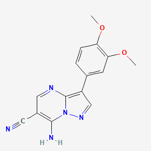 molecular formula C15H13N5O2 B2363036 7-Amino-3-(3,4-dimethoxyphenyl)pyrazolo[1,5-a]pyrimidine-6-carbonitrile CAS No. 876898-40-7