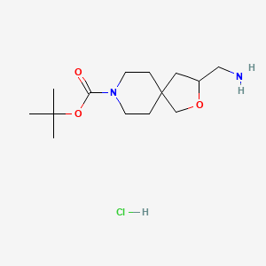 molecular formula C14H27ClN2O3 B2363037 Tert-butyl 3-(aminomethyl)-2-oxa-8-azaspiro[4.5]decane-8-carboxylate hydrochloride CAS No. 1778734-66-9