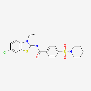 molecular formula C21H22ClN3O3S2 B2363039 N-(6-chloro-3-ethyl-1,3-benzothiazol-2-ylidene)-4-piperidin-1-ylsulfonylbenzamide CAS No. 850909-99-8