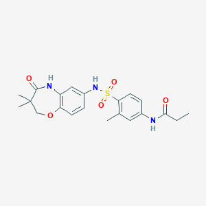 molecular formula C21H25N3O5S B2363063 N-(4-(N-(3,3-dimethyl-4-oxo-2,3,4,5-tetrahydrobenzo[b][1,4]oxazepin-7-yl)sulfamoyl)-3-methylphenyl)propionamide CAS No. 922004-96-4