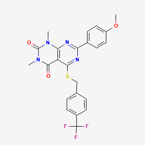 molecular formula C23H19F3N4O3S B2363106 7-(4-methoxyphenyl)-1,3-dimethyl-5-((4-(trifluoromethyl)benzyl)thio)pyrimido[4,5-d]pyrimidine-2,4(1H,3H)-dione CAS No. 852169-13-2