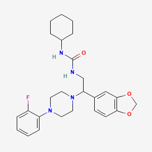 molecular formula C26H33FN4O3 B2363140 1-(2-(Benzo[d][1,3]dioxol-5-yl)-2-(4-(2-fluorophenyl)piperazin-1-yl)ethyl)-3-cyclohexylurea CAS No. 896364-44-6