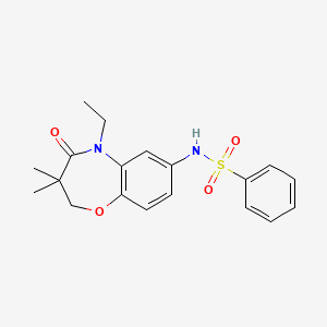 molecular formula C19H22N2O4S B2363184 N-(5-ethyl-3,3-dimethyl-4-oxo-2,3,4,5-tetrahydrobenzo[b][1,4]oxazepin-7-yl)benzenesulfonamide CAS No. 921909-14-0