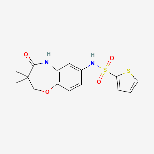 molecular formula C15H16N2O4S2 B2363186 N-(3,3-二甲基-4-氧代-2,3,4,5-四氢苯并[b][1,4]恶杂环庚-7-基)噻吩-2-磺酰胺 CAS No. 922133-31-1