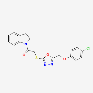 molecular formula C19H16ClN3O3S B2363191 2-((5-((4-氯苯氧基)甲基)-1,3,4-恶二唑-2-基)硫代)-1-(吲哚-1-基)乙酮 CAS No. 851129-57-2