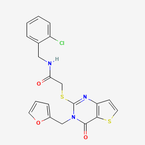 molecular formula C20H16ClN3O3S2 B2363202 N-(2-chlorobenzyl)-2-{[3-(furan-2-ylmethyl)-4-oxo-3,4-dihydrothieno[3,2-d]pyrimidin-2-yl]sulfanyl}acetamide CAS No. 1326923-70-9