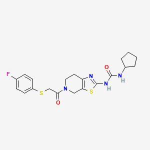 molecular formula C20H23FN4O2S2 B2363241 1-Cyclopentyl-3-(5-(2-((4-fluorophenyl)thio)acetyl)-4,5,6,7-tetrahydrothiazolo[5,4-c]pyridin-2-yl)urea CAS No. 1396808-44-8
