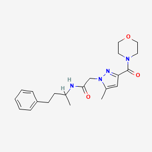 molecular formula C21H28N4O3 B2363244 2-(5-methyl-3-(morpholine-4-carbonyl)-1H-pyrazol-1-yl)-N-(4-phenylbutan-2-yl)acetamide CAS No. 1171873-94-1