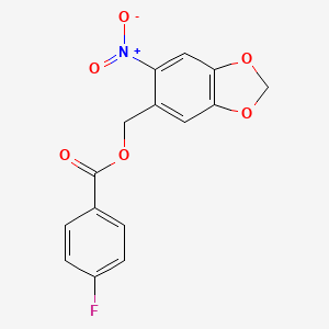 molecular formula C15H10FNO6 B2363246 (6-硝基-1,3-苯二氧杂环-5-基)甲基 4-氟苯甲酸酯 CAS No. 331460-21-0