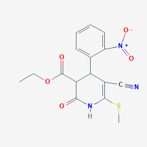 molecular formula C16H15N3O5S B2363251 Ethyl 5-cyano-6-(methylthio)-4-(2-nitrophenyl)-2-oxo-1,2,3,4-tetrahydropyridine-3-carboxylate CAS No. 370075-42-6