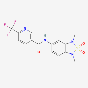 molecular formula C15H13F3N4O3S B2363257 N-(1,3-dimethyl-2,2-dioxido-1,3-dihydrobenzo[c][1,2,5]thiadiazol-5-yl)-6-(trifluoromethyl)nicotinamide CAS No. 2034241-60-4