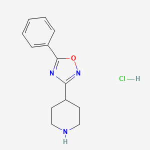 molecular formula C13H16ClN3O B2363260 4-(5-Phenyl-1,2,4-oxadiazol-3-yl)piperidine hydrochloride CAS No. 280110-74-9