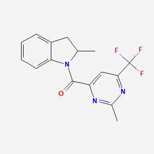 molecular formula C16H14F3N3O B2363290 (2-Methyl-2,3-dihydroindol-1-yl)-[2-methyl-6-(trifluoromethyl)pyrimidin-4-yl]methanone CAS No. 2415499-70-4