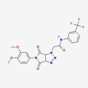 molecular formula C21H18F3N5O5 B2363298 2-[5-(3,4-dimethoxyphenyl)-4,6-dioxo-4,5,6,6a-tetrahydropyrrolo[3,4-d][1,2,3]triazol-1(3aH)-yl]-N-[3-(trifluoromethyl)phenyl]acetamide CAS No. 1052614-10-4