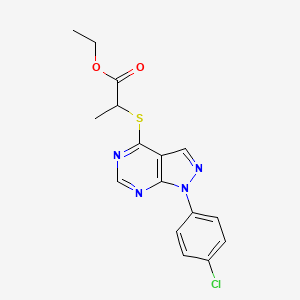 molecular formula C16H15ClN4O2S B2363299 Ethyl-2-((1-(4-Chlorphenyl)-1H-pyrazolo[3,4-d]pyrimidin-4-yl)thio)propanoat CAS No. 893914-91-5