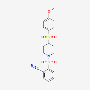 molecular formula C19H20N2O5S2 B2363300 2-((4-((4-Methoxyphenyl)sulfonyl)piperidin-1-yl)sulfonyl)benzonitrile CAS No. 1448072-92-1